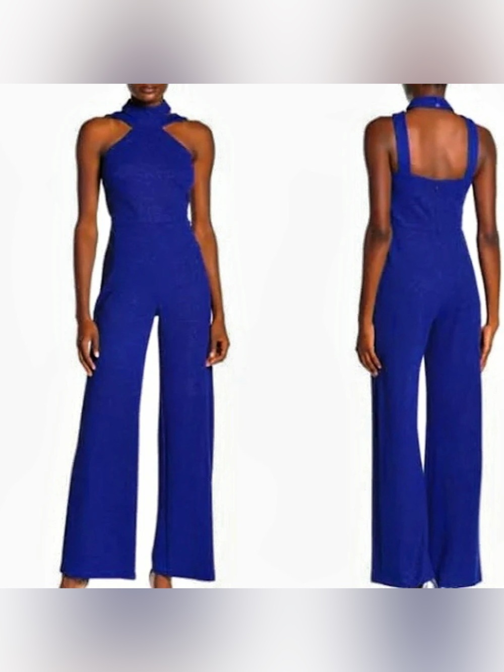 bebe Halter Wide Leg Jumpsuit in Blue Like New